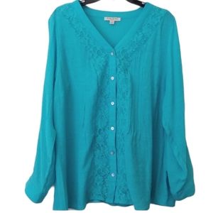 Studio Works Turquoise Button Front Tunic Size 2X